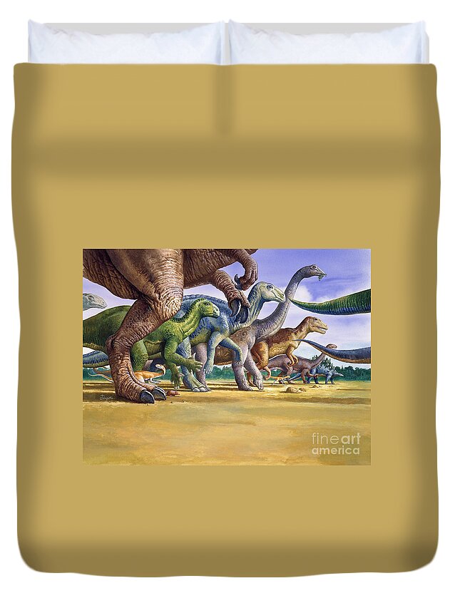 Illustration Duvet Cover featuring the photograph Dinosaurs by Publiphoto