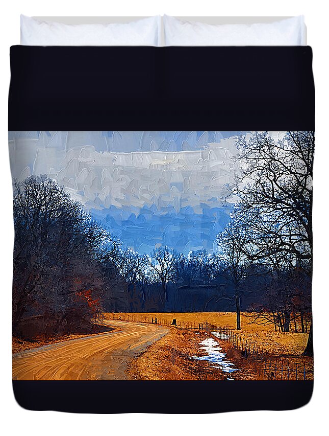 Country Duvet Cover featuring the painting Dirt Road by Kirt Tisdale