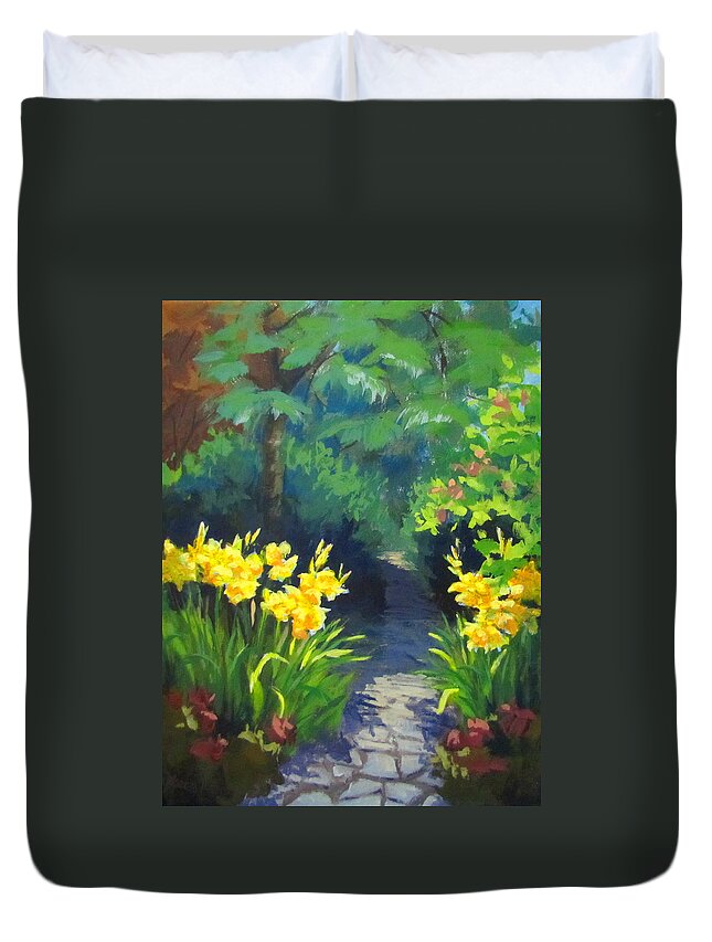 Summer Duvet Cover featuring the painting Discovery Garden by Karen Ilari