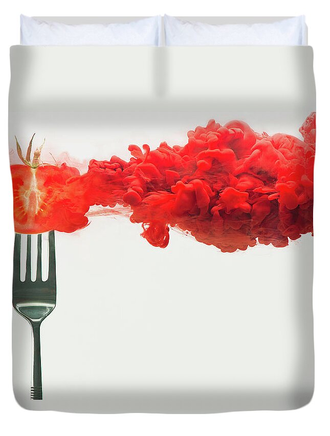 Dissolving Duvet Cover featuring the photograph Disintegrated Tomato by Dina Belenko Photography