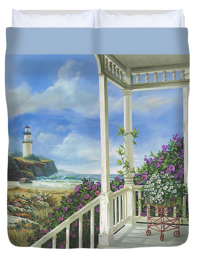 Lighthouse Duvet Cover featuring the painting Distant Dreams by Michael Humphries