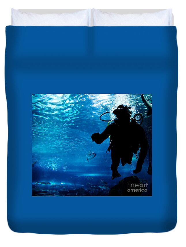 Underwater Duvet Cover featuring the photograph Diving in the ocean underwater by Michal Bednarek