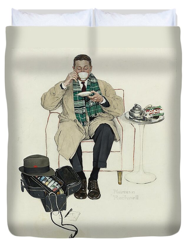 Tags Duvet Cover featuring the photograph Doctor Relaxing with Tea by Georgia Clare
