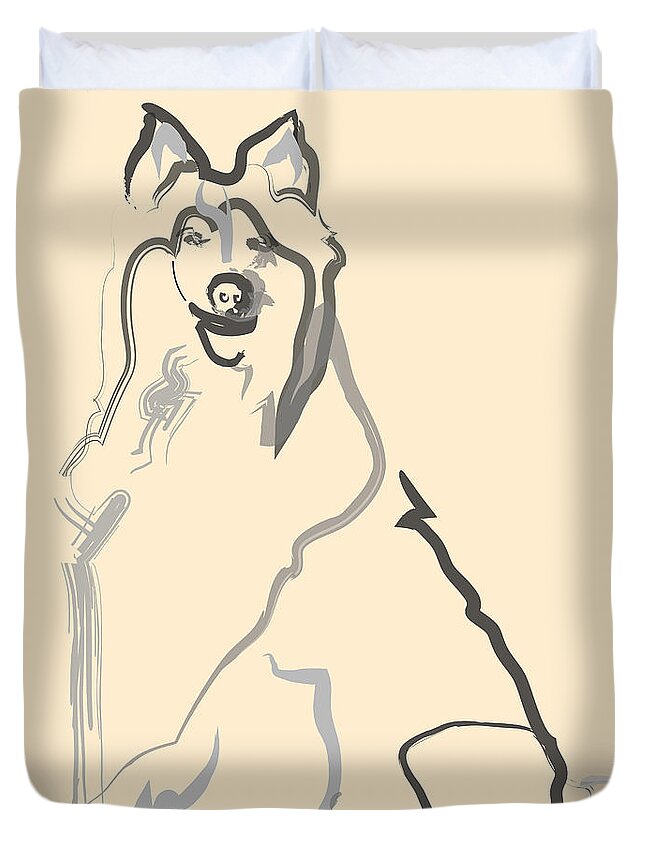 Pet Duvet Cover featuring the painting Dog - Lassie by Go Van Kampen