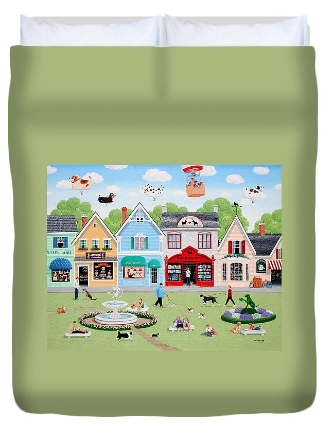 Naive Duvet Cover featuring the painting Dog Lovers' Lane by Wilfrido Limvalencia