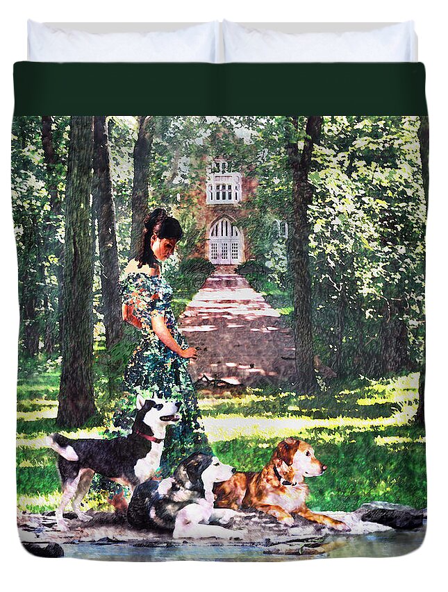 Landscape Duvet Cover featuring the photograph Dogs Lay at Her Feet by Steve Karol