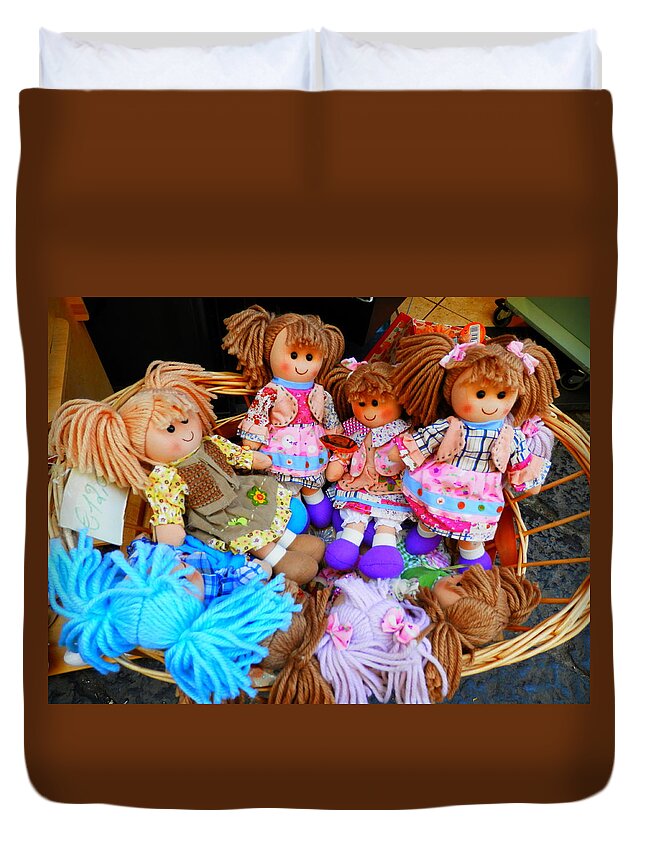 Dolls Duvet Cover featuring the photograph Dolls for Sale 1 by Pema Hou