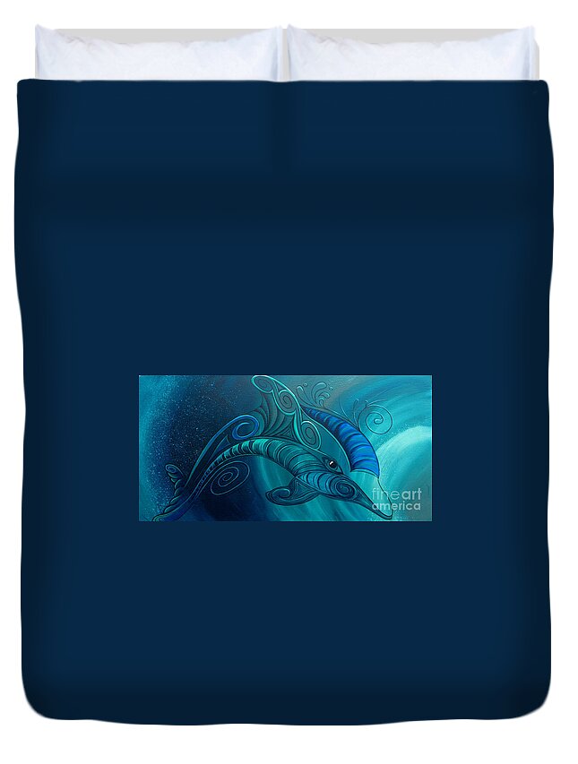 Dolphin Duvet Cover featuring the painting Dolphin Rua by Reina Cottier