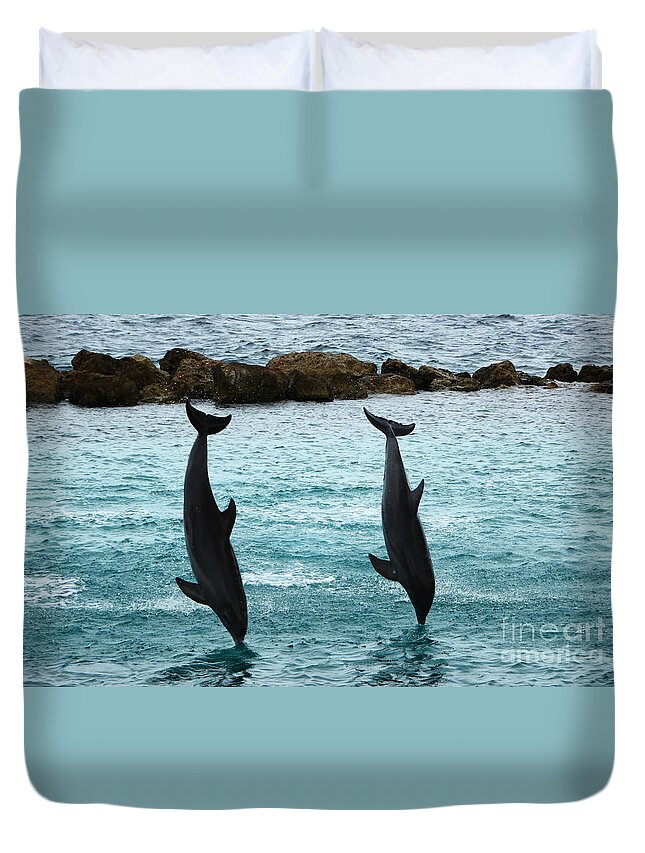 Dolphin Duvet Cover featuring the photograph Upside down by Adriana Zoon