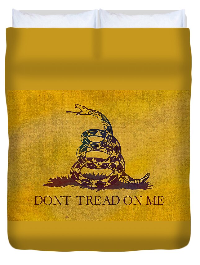 Don't Tread On Me Gadsden Flag Patriotic Emblem On Worn Distressed Yellowed Parchment Duvet Cover Don't Tread On Me Gadsden Flag Patriotic Emblem On Worn Distressed Yellowed Parchment Duvet Cover