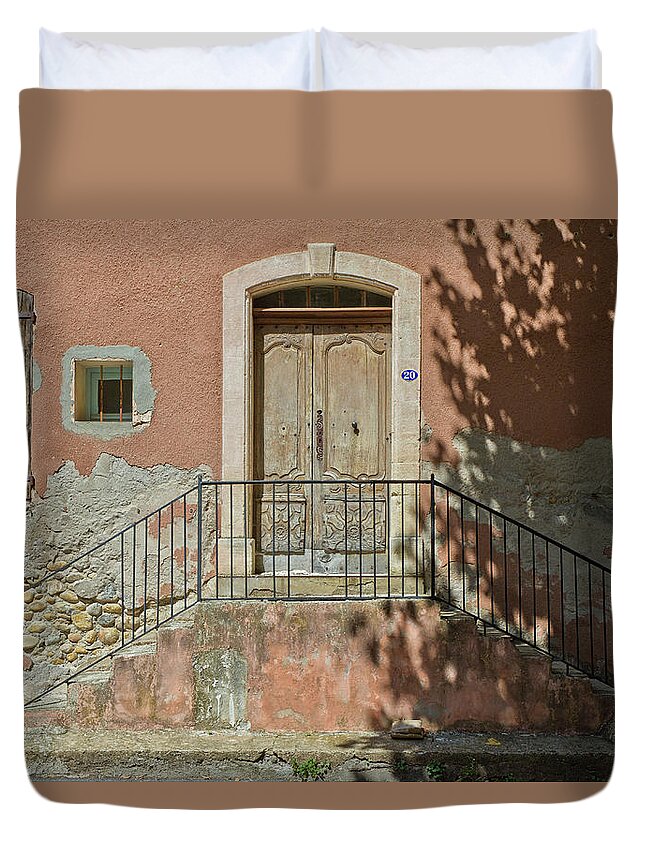 Architecture Duvet Cover featuring the photograph Door and shadow by Roberto Pagani