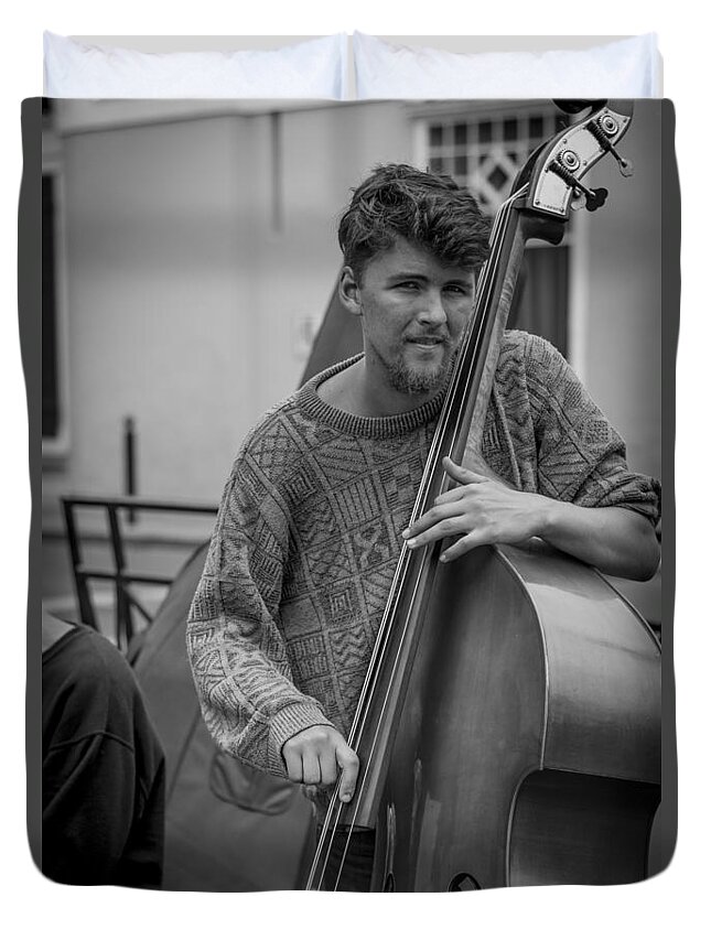 Double Bass Player Duvet Cover featuring the photograph Double Bass Player by David Morefield