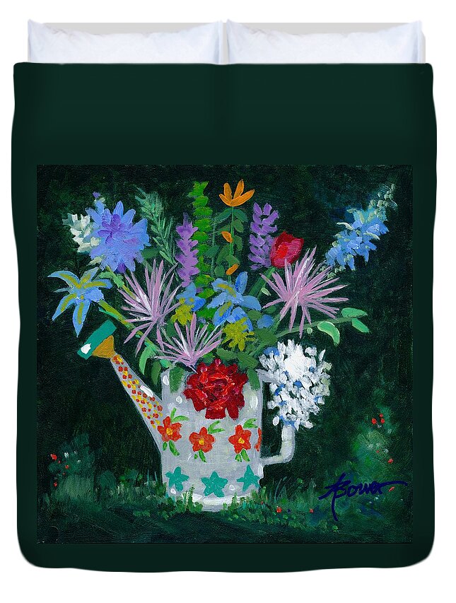 Flowers Duvet Cover featuring the painting Double Duty by Adele Bower