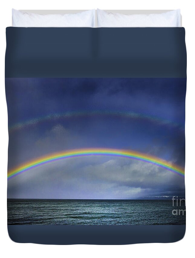 Double Rainbow Over Lake Tahoe Duvet Cover featuring the photograph Double Rainbow Over Lake Tahoe by Mitch Shindelbower