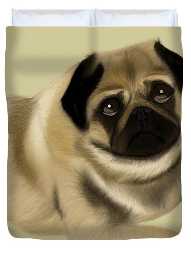  Duvet Cover featuring the painting Doug the Pug by Barefoot Bodeez Art