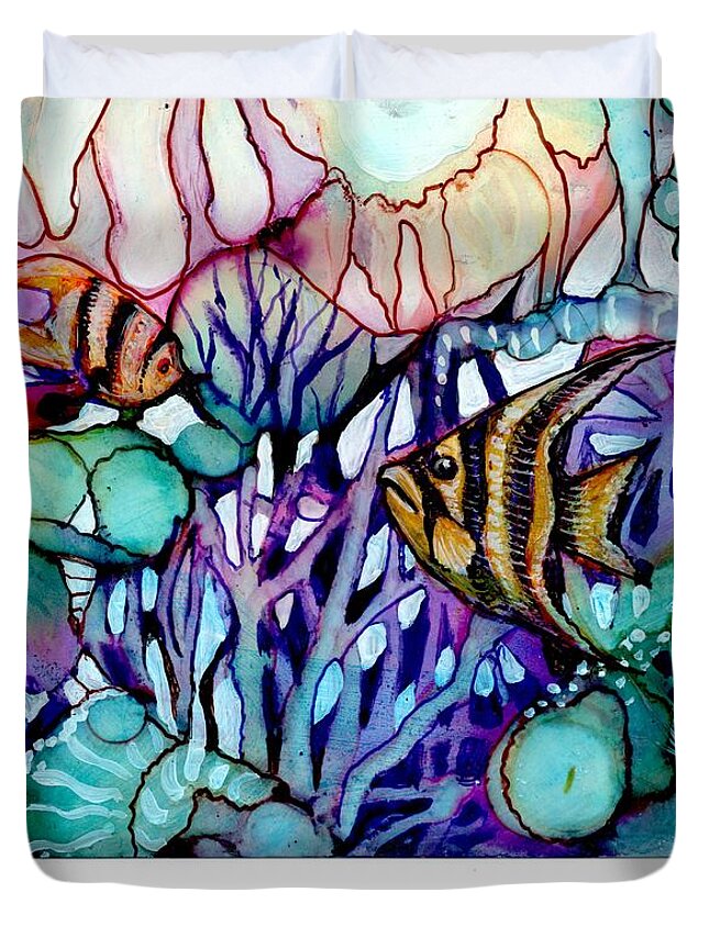 Vibrant Colorful Sea Jewels Purple Duvet Cover featuring the painting Down Under by Joan Clear