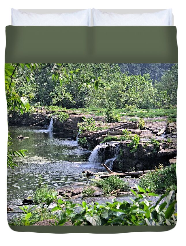 5255 Duvet Cover featuring the photograph Downstream Water Falls by Gordon Elwell