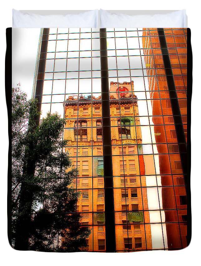 Building Reflection Duvet Cover featuring the photograph Downtown Reflection by Michael Eingle