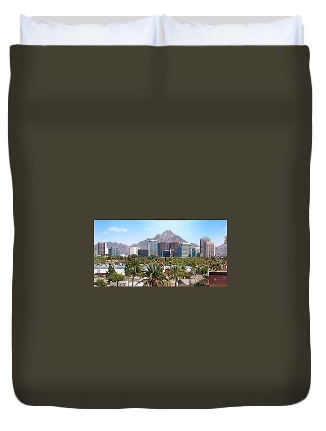 Scenics Duvet Cover featuring the photograph Downtown Scottsdale And Suburbs Of by Kingwu