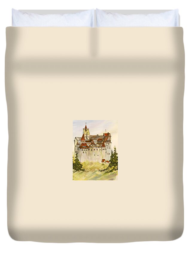 Dracula Duvet Cover featuring the painting Dracula's Castle in Bran Romania by Dorothy Maier