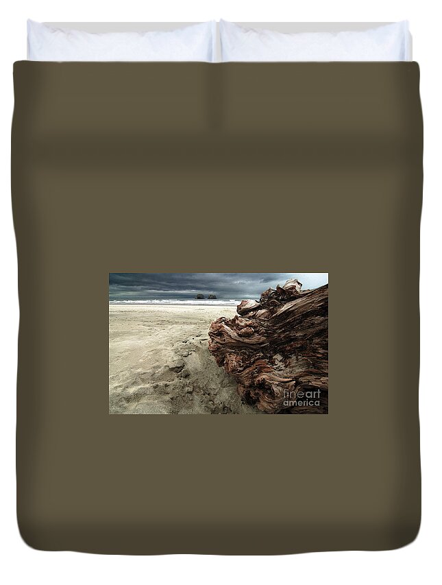 Driftwood Duvet Cover featuring the photograph Dragon Driftwood Oregon by Mike Nellums