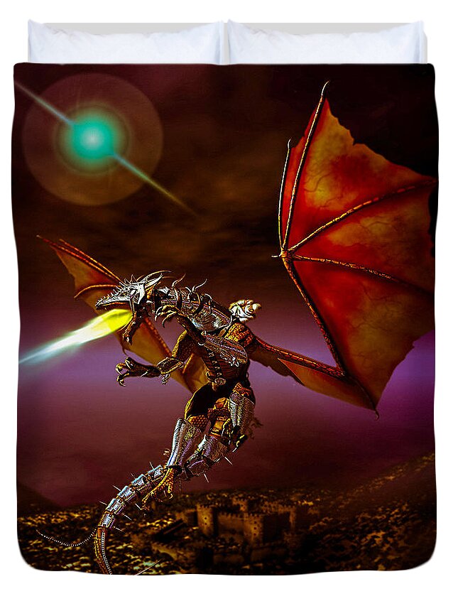 Dragons Duvet Cover featuring the digital art Dragon Rider by Bob Orsillo