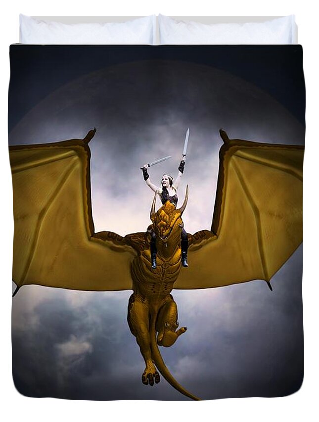Dragon Duvet Cover featuring the painting Dragon Rider by Jon Volden