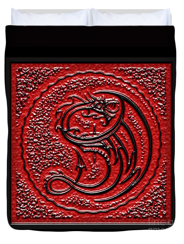 Dragon Duvet Cover featuring the drawing Dragonslayer Logo Txx2red by Dale Crum