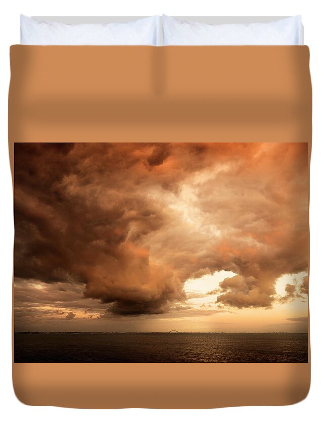 Scenics Duvet Cover featuring the photograph Dramatic Clouds Over Seascape by Bernd Schunack