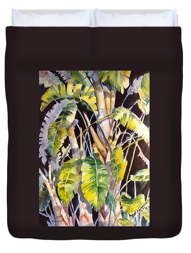 Banana Leaves Duvet Cover featuring the painting Dramatic Tropics by Roxanne Tobaison