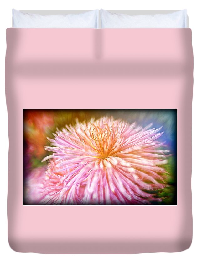 Pink Duvet Cover featuring the digital art Dreamy Pink Chrysanthemum by Lilia D