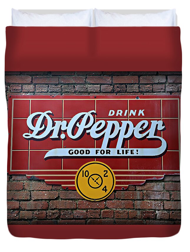 Dr. Pepper Duvet Cover featuring the photograph Drink Dr. Pepper - Good for Life by Stephen Stookey