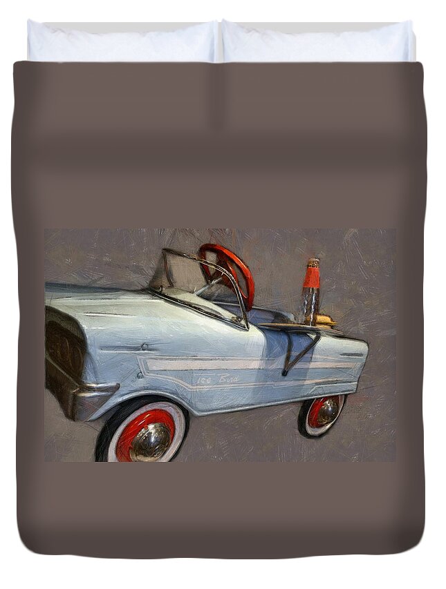 Steering Wheel Duvet Cover featuring the photograph Drive In Pedal Car by Michelle Calkins