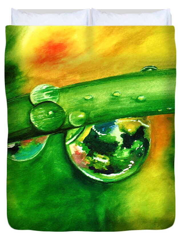 Water Drops Duvet Cover featuring the painting Droplets by Allison Ashton