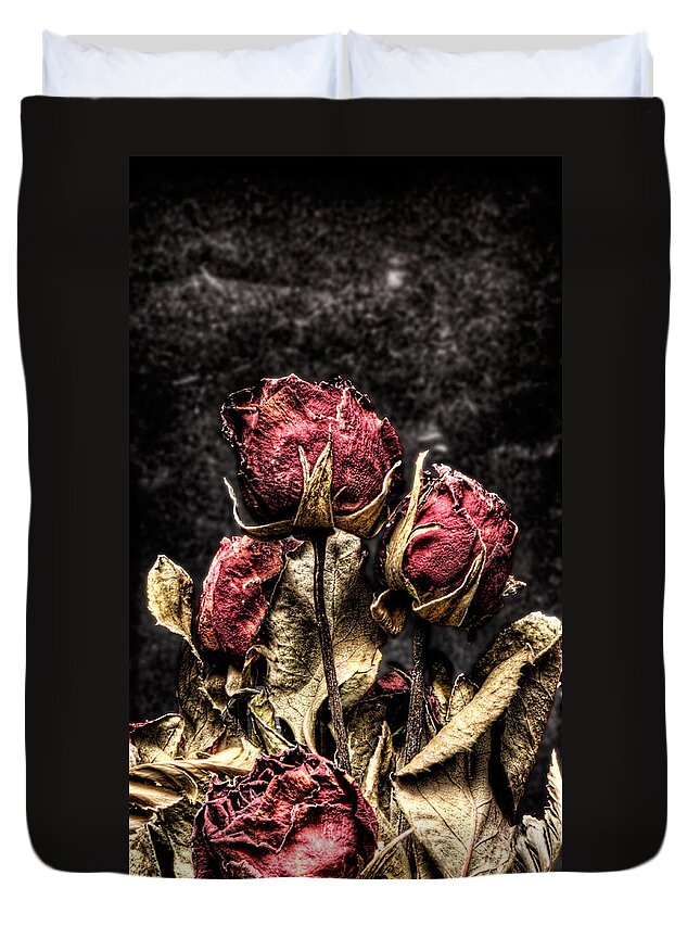 Dry Roses Duvet Cover featuring the photograph Dry Roses In Black by Weston Westmoreland