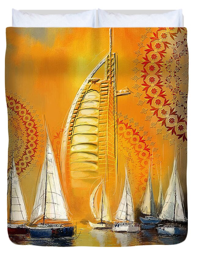 Dubai Motives Duvet Cover featuring the painting Dubai Symbolism by Corporate Art Task Force
