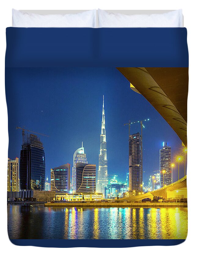 Downtown District Duvet Cover featuring the photograph Dubai by Xavierarnau