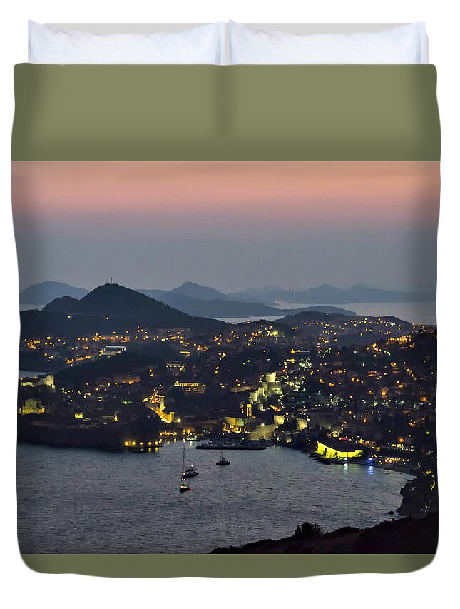 Croatia Duvet Cover featuring the photograph Dubrovnik at Night by Alan Toepfer