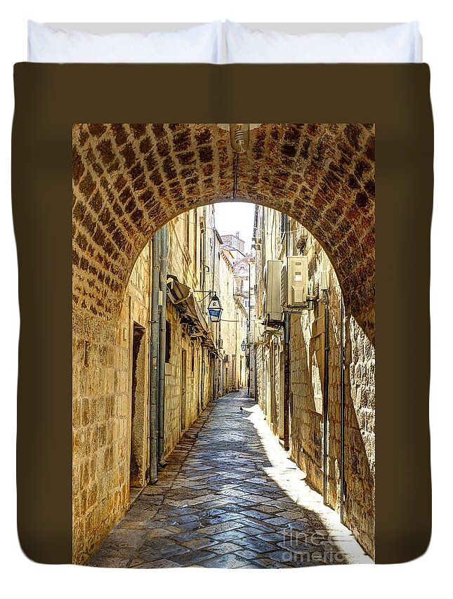Color Duvet Cover featuring the photograph Old City Walkway - Dubrovnik, Croatia by Crystal Nederman