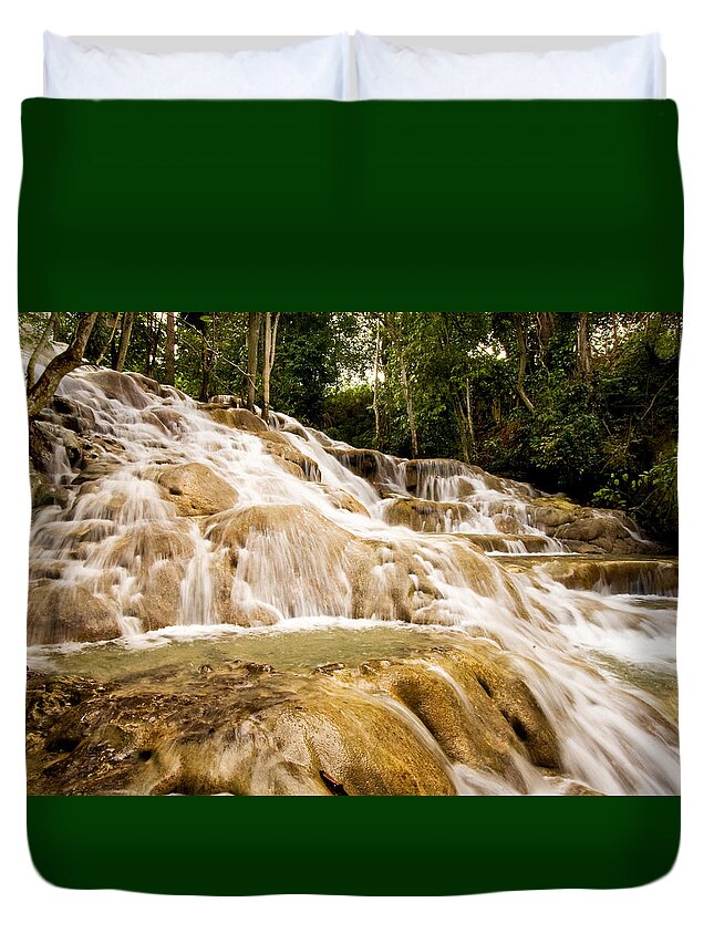  Duvet Cover featuring the photograph Dunn's River Falls by Melinda Ledsome