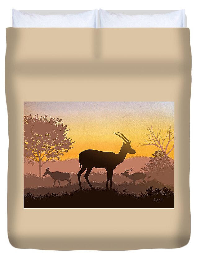 Travel Duvet Cover featuring the painting Dusk in Kenya by Anthony Mwangi