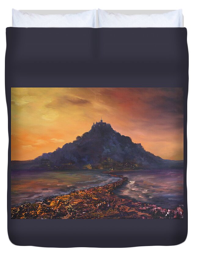 St Michaels Mount Duvet Cover featuring the painting Dusk over St Michaels Mount Cornwall by Jean Walker