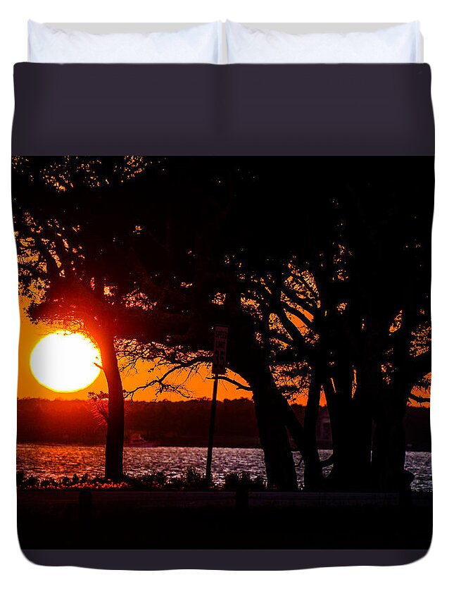 Sunset Duvet Cover featuring the photograph Dusky Cape Fear River by Mary Hahn Ward