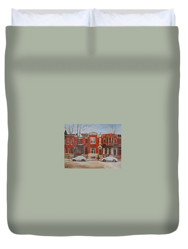 Chicago Rowhouse Duvet Cover featuring the painting Dusting on Dickens by Will Germino