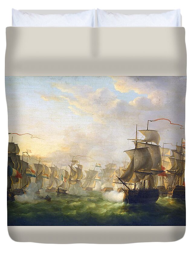 Dutch And English Fleets Duvet Cover featuring the painting Dutch and English Fleets by Martinus Schouman
