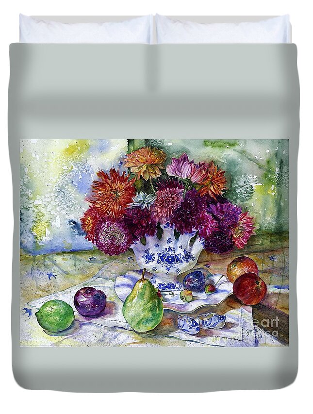 Dutch Duvet Cover featuring the painting Dutch Dahlia Delights by Cynthia Pride