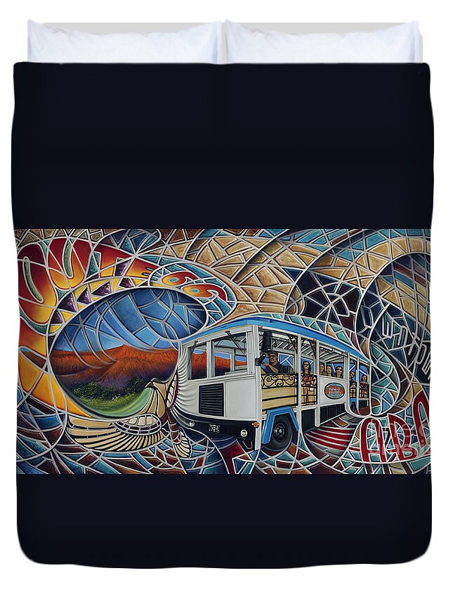 Mosiac Duvet Cover featuring the painting Dynamic Route 66 II by Ricardo Chavez-Mendez
