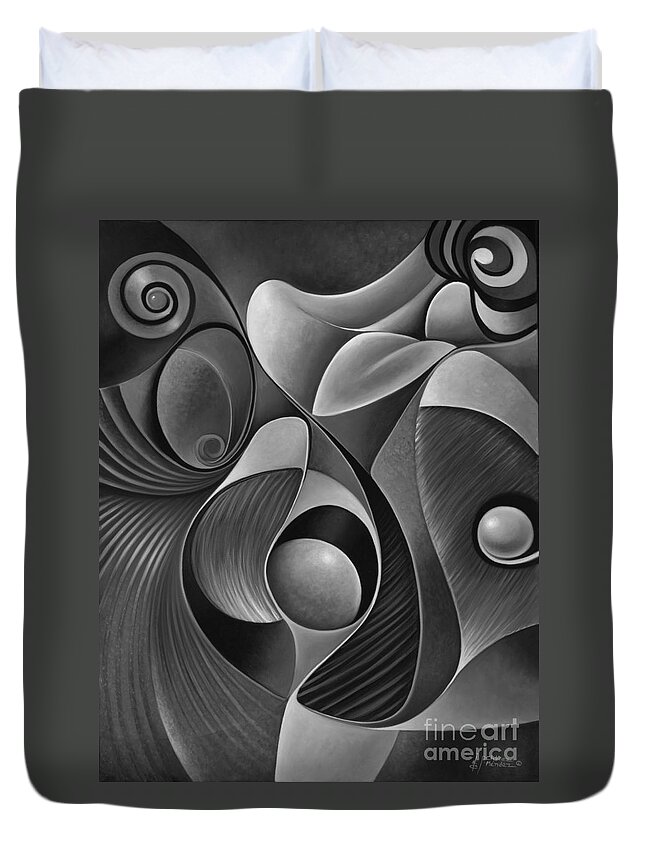 Female Duvet Cover featuring the painting Dynamic Series 22-Black and White by Ricardo Chavez-Mendez