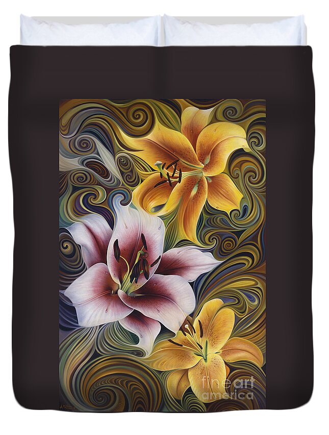 Flowers Duvet Cover featuring the painting Dynamic Triad by Ricardo Chavez-Mendez