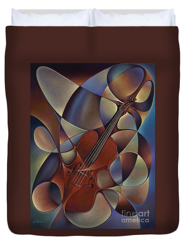 Violin Duvet Cover featuring the painting Dynamic Violin by Ricardo Chavez-Mendez